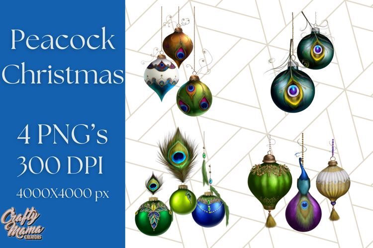 Peacock Christmas Clipart in Jewel Tones, Christmas Png