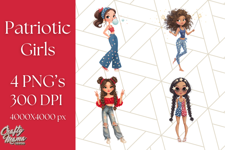 Patriotic Fashion Girl Clipart PNG for 4th of July