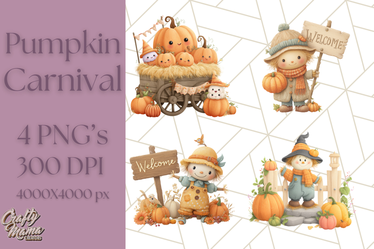 Creepy Carnival Halloween Clipart PNG with Hayride Art example image 1