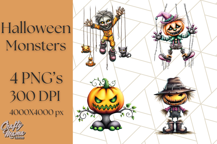 Halloween Monster Clipart PNG, Cute Spooky Characters