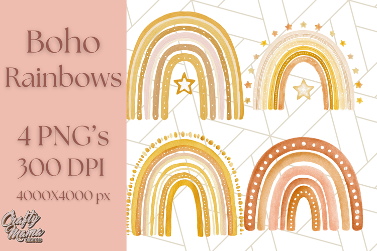 Boho Rainbow PNG Clipart, Earthy Arches & Minimal Shapes