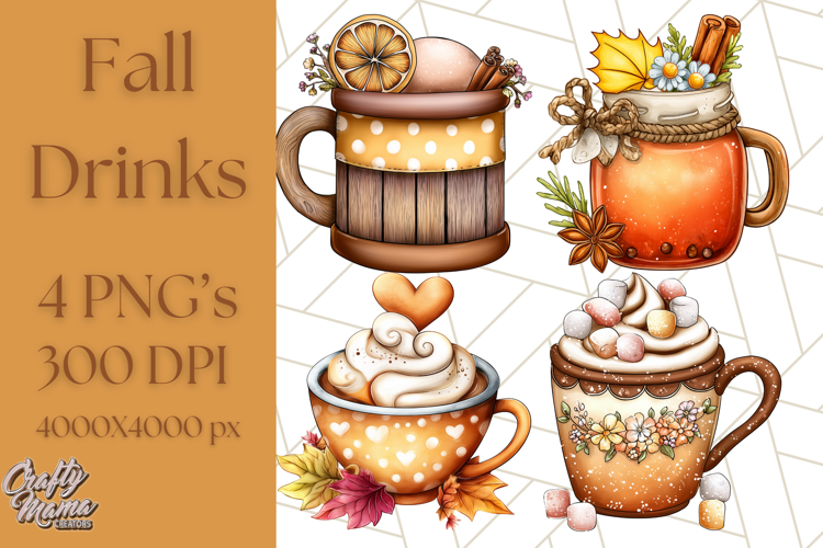 Fall Drink Clipart PNG, Cozy Autumn Cocoa and Latte Art