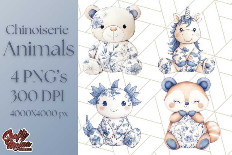 Cute Stuffed Animal Clipart, Chinoiserie Nursery Decor Png