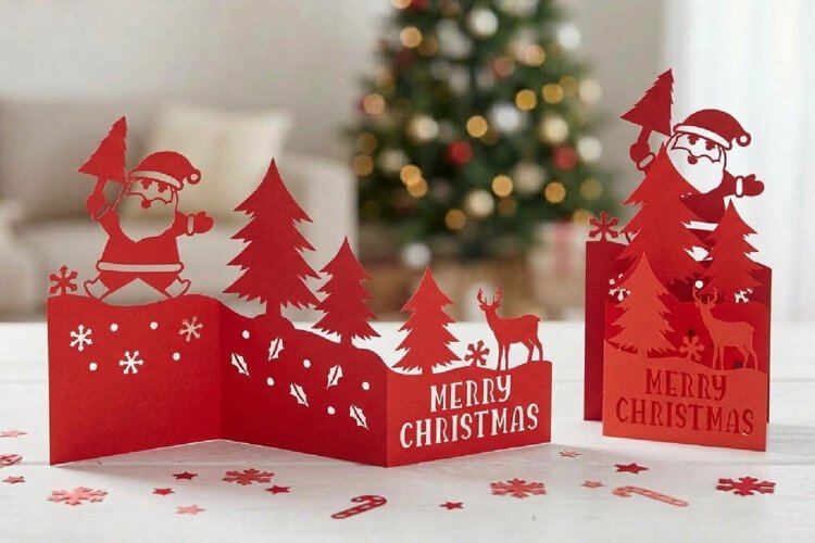 Christmas Accordion folded Card papercut example image 1