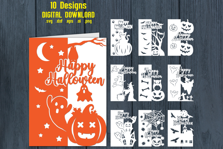 10 Halloween Papercut Bundle, Halloween Cricut cards