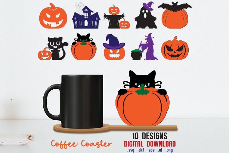 Halloween Coffee Coaster Bundle, Halloween Decor