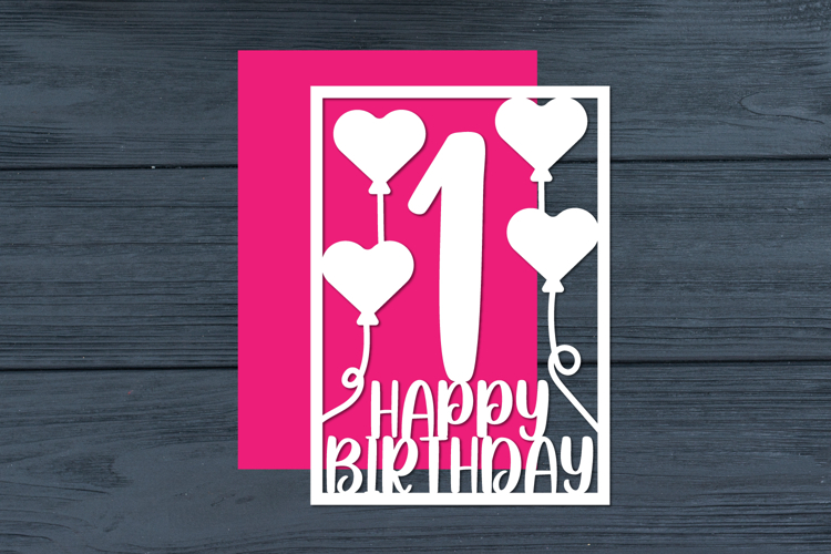 1st Birthday Papercut Card Digital Download