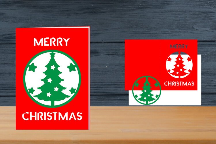 Christmas Papercut Card, Christmas Card Template example image 1