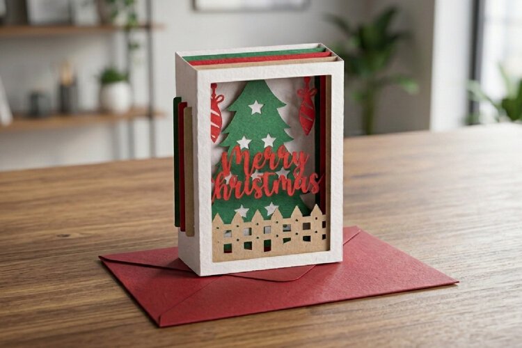 3D Christmas Layered Shadowbox Pop-up Card, Merry Christmas example image 1