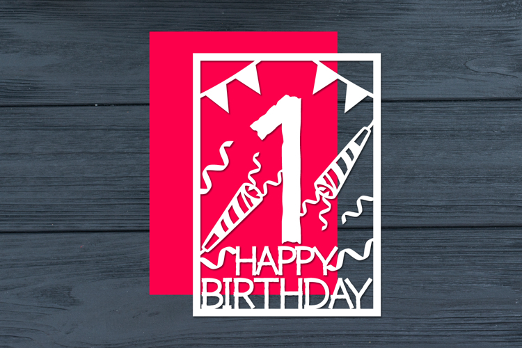 1st Birthday Papercut Card Digital Download