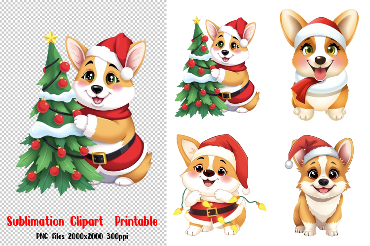 Christmas Dog, Dogs in Christmas Santa Hats Sublimation