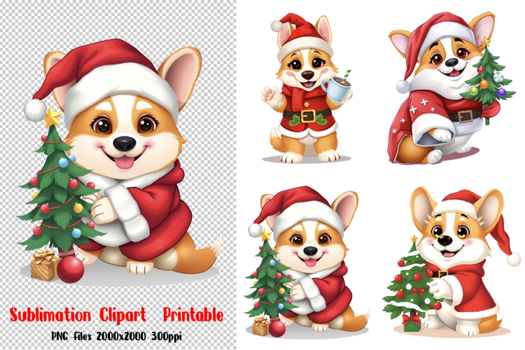 Christmas Dog, Dogs in Christmas Santa Hats Sublimation