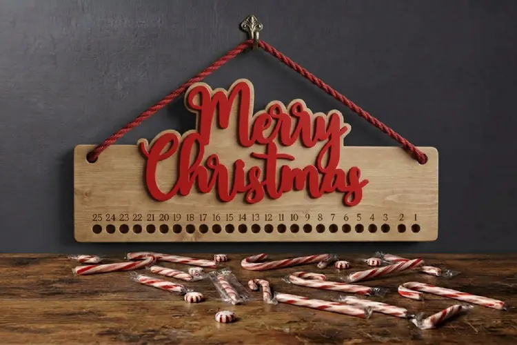 Christmas Countdown Candy Cane Lasercut Decor, Days Until