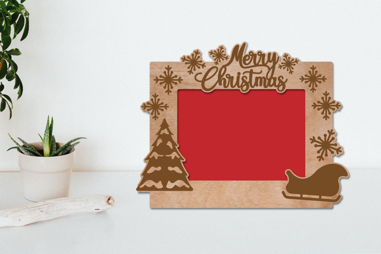 Christmas Photo Frame Laser Engraving, Wooden Frame