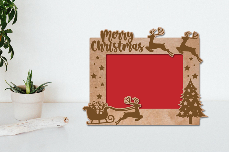 Christmas Photo Frame Laser Engraving, Wooden Frame