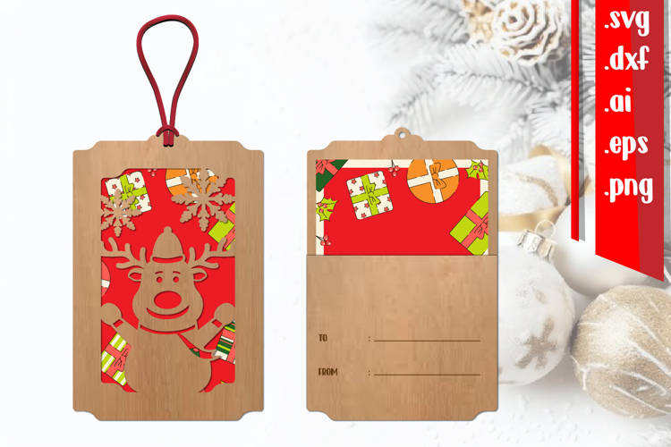 Christmas Gift Card Holder Laser cut, Christmas Gift Tag