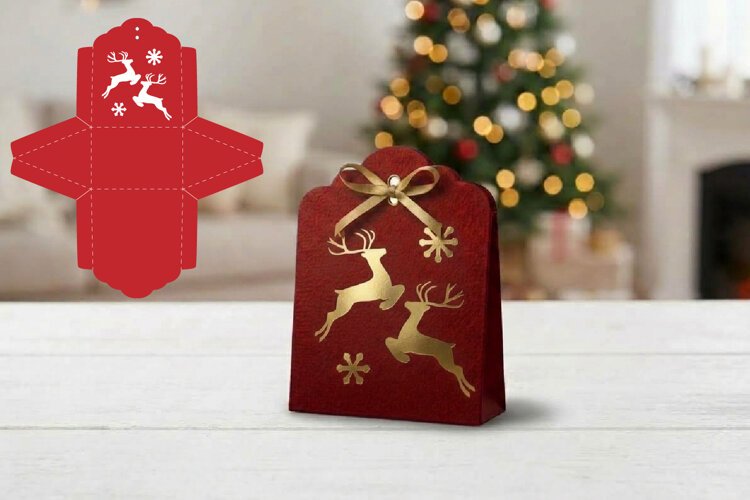 Christmas deer Gift Paper Bags, Christmas Gift Packaging svg example image 1