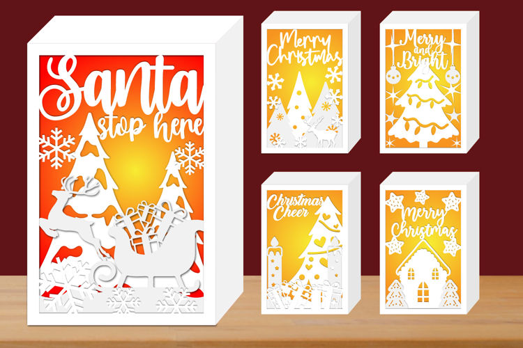 3D Christmas Shadow Box Paper cut, Shadow Box Bundle