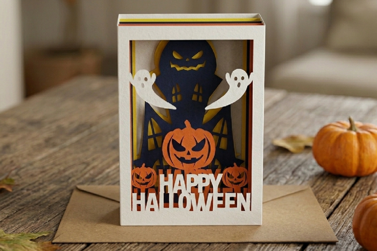 3D Halloween Shadowbox Card, Pop-up Card Envelope