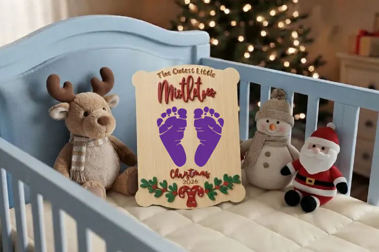 Mistletoes Board | Baby First Christmas | Baby Footprint
