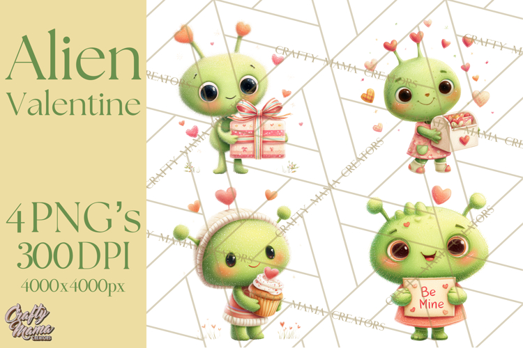 Green Alien Valentine Clipart PNG, Cute Alien Valentines