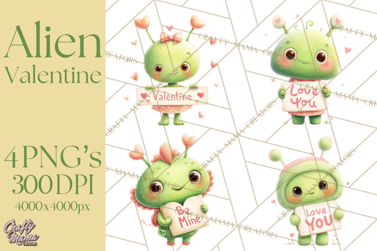 Green Alien Valentine Clipart PNG, Cute Alien Valentines
