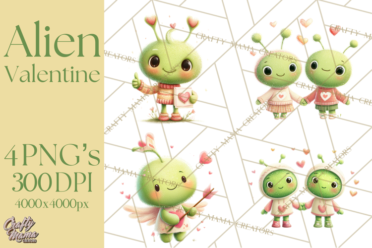 Green Alien Valentine Clipart PNG, Cute Alien Valentines