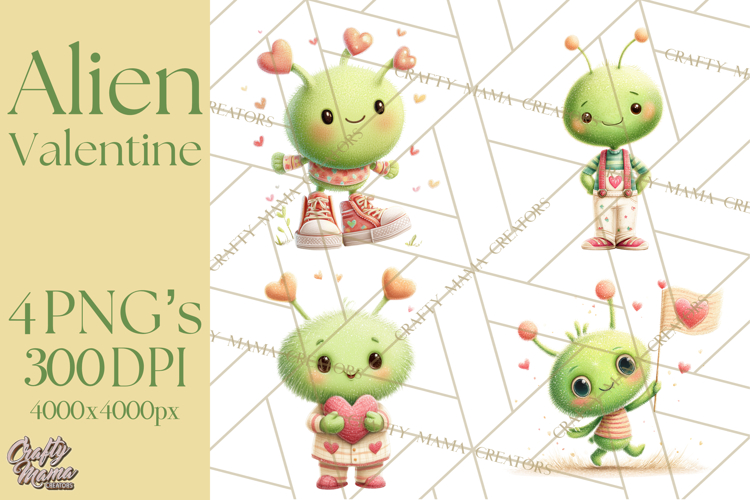Green Alien Valentine Clipart PNG, Cute Alien Valentines
