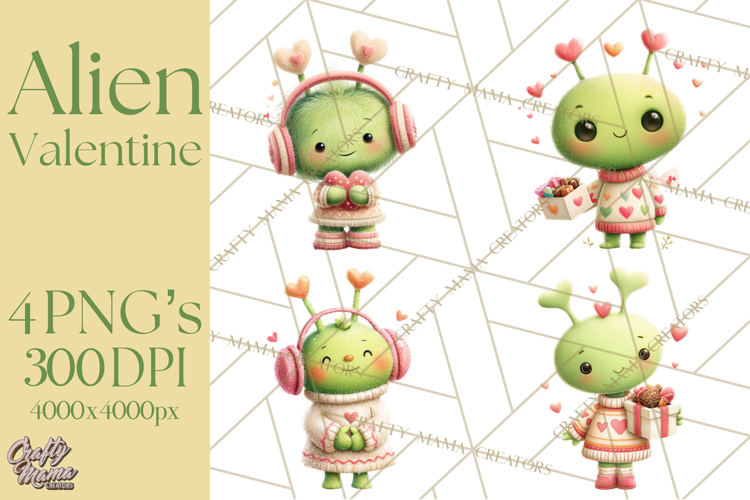 Green Alien Valentine Clipart PNG, Cute Alien Valentines