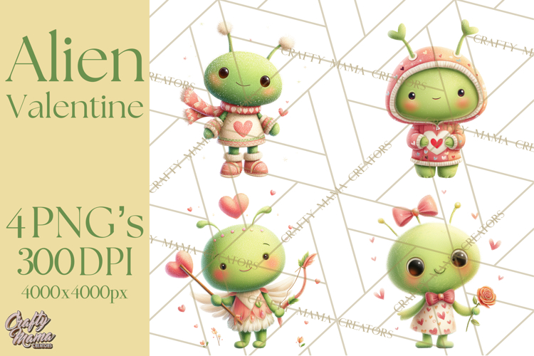 Green Alien Valentine Clipart PNG, Cute Alien Valentines