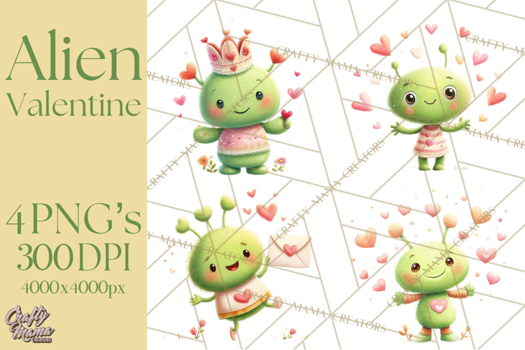 Green Alien Valentine Clipart PNG, Cute Alien Valentines