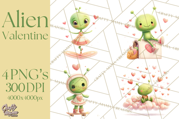 Green Alien Valentine Clipart PNG, Cute Alien Valentines