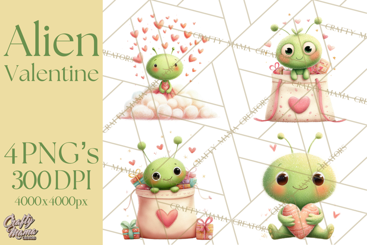 Green Alien Valentine Clipart PNG, Cute Alien Valentines