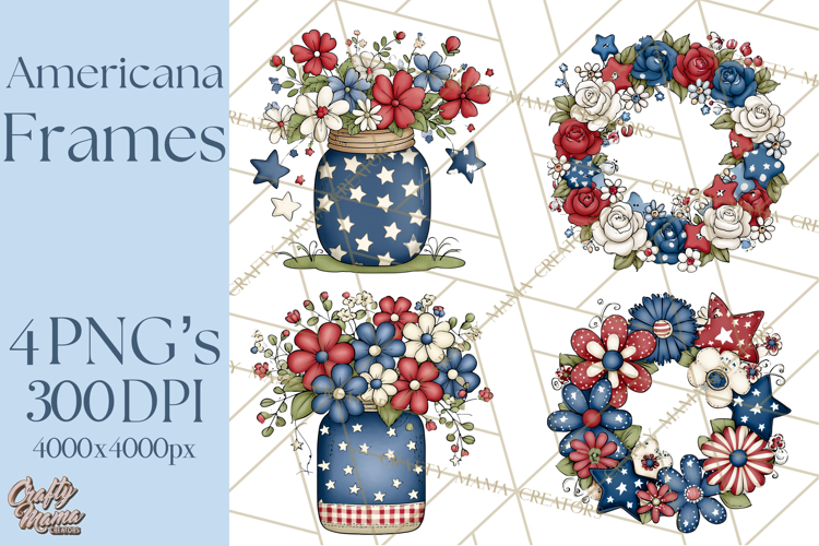 Patriotic Floral Wreaths, Stars   Rustic Mason Jar Frames