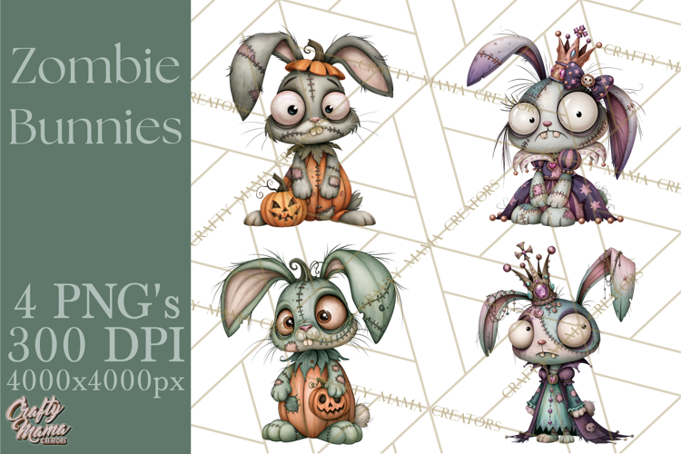 Cute Zombie Bunnies PNG Clipart, Halloween Animals