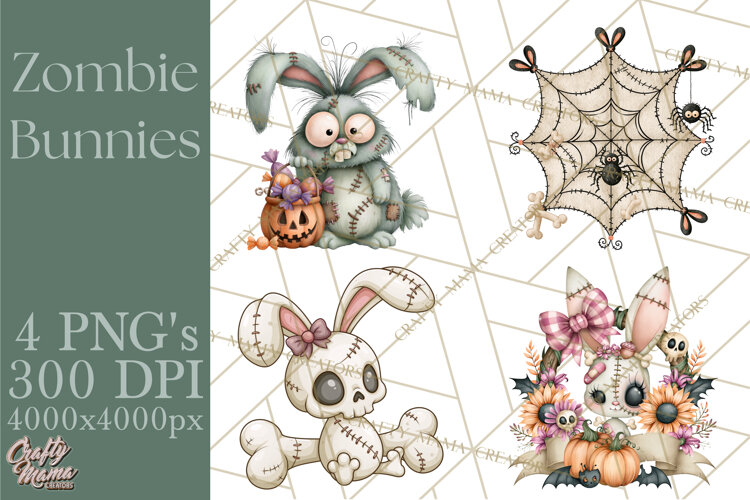 Cute Zombie Bunnies PNG Clipart, Halloween Animals example image 1
