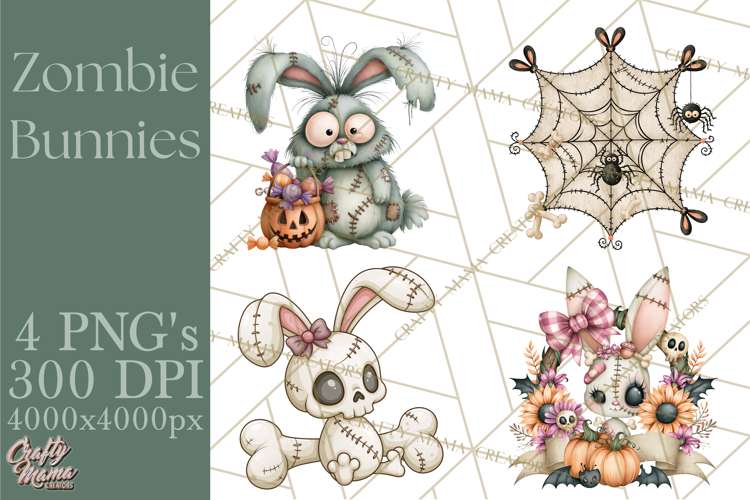 Cute Zombie Bunnies PNG Clipart, Halloween Animals