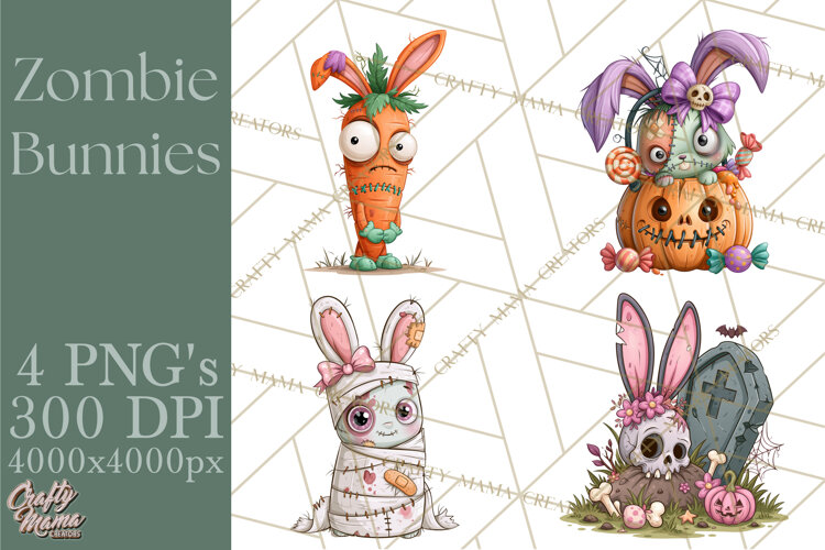 Cute Zombie Bunnies PNG Clipart, Halloween Animals example image 1