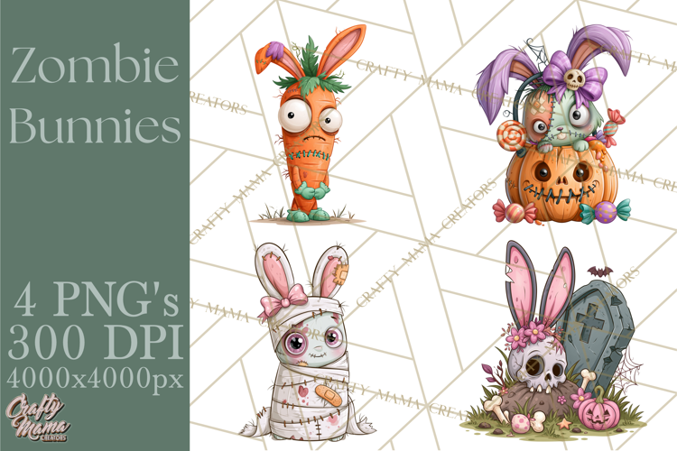 Cute Zombie Bunnies PNG Clipart, Halloween Animals