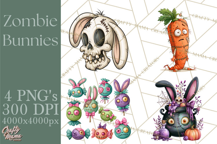 Cute Zombie Bunnies PNG Clipart, Halloween Animals example image 1