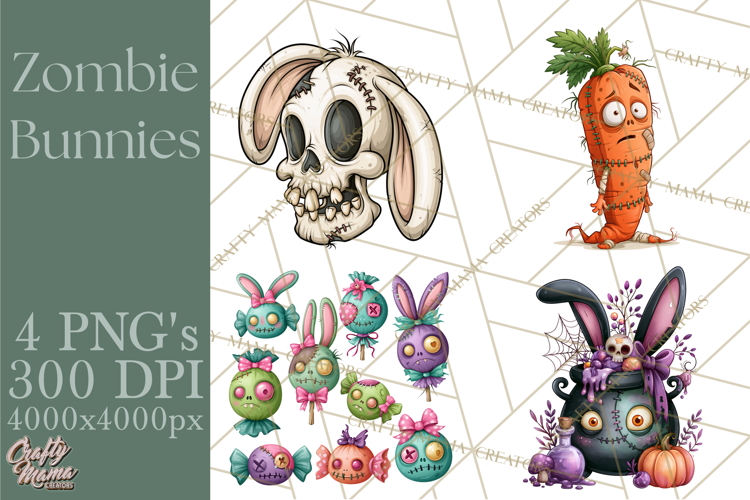 Cute Zombie Bunnies PNG Clipart, Halloween Animals