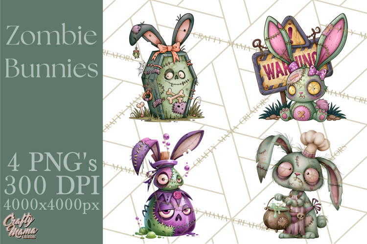 Cute Zombie Bunnies PNG Clipart, Halloween Animals
