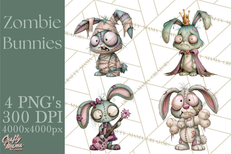 Cute Zombie Bunnies PNG Clipart, Halloween Animals example image 1