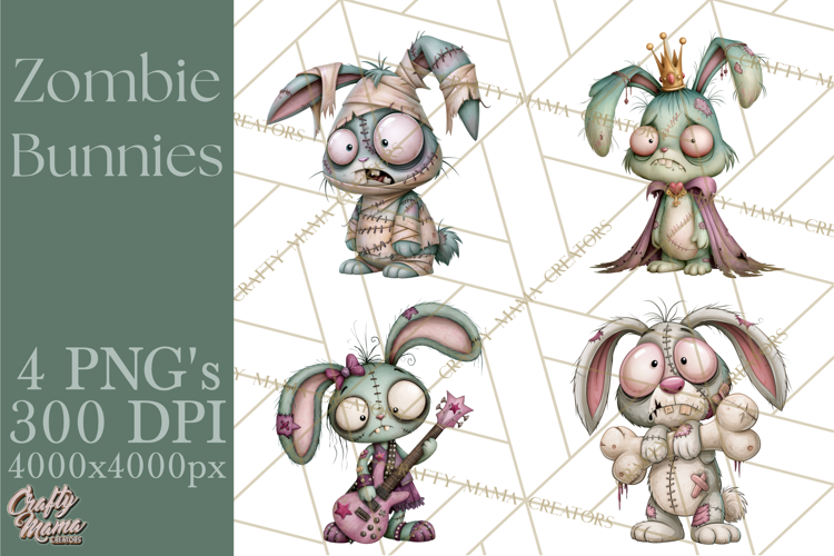Cute Zombie Bunnies PNG Clipart, Halloween Animals
