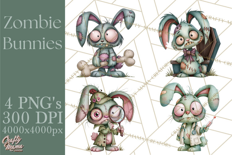 Cute Zombie Bunnies PNG Clipart, Halloween Animals example image 1