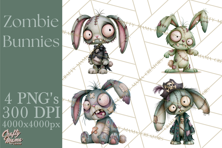 Cute Zombie Bunnies PNG Clipart, Halloween Animals