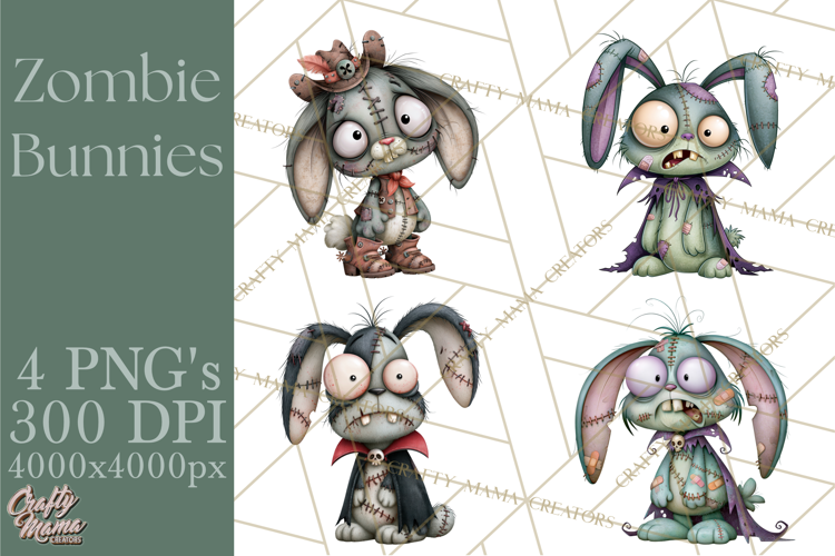 Cute Zombie Bunnies PNG Clipart, Halloween Animals