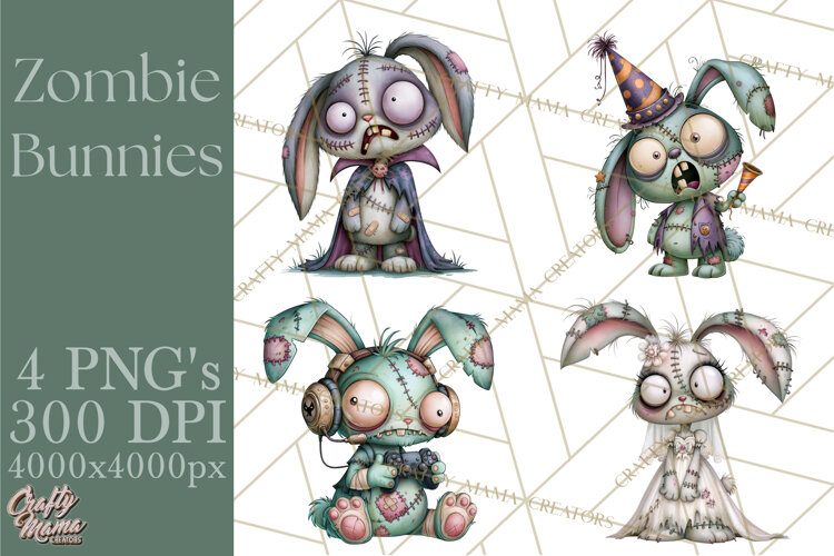 Cute Zombie Bunnies PNG Clipart, Halloween Animals example image 1