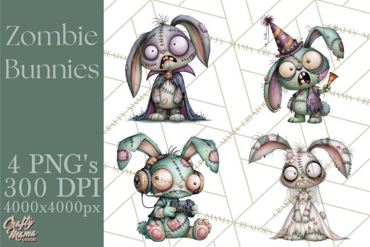 Cute Zombie Bunnies PNG Clipart, Halloween Animals