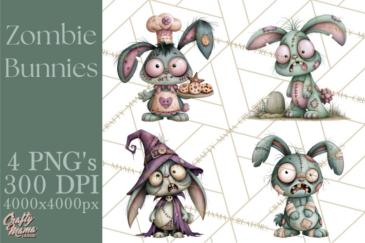 Cute Zombie Bunnies PNG Clipart, Halloween Animals example image 1
